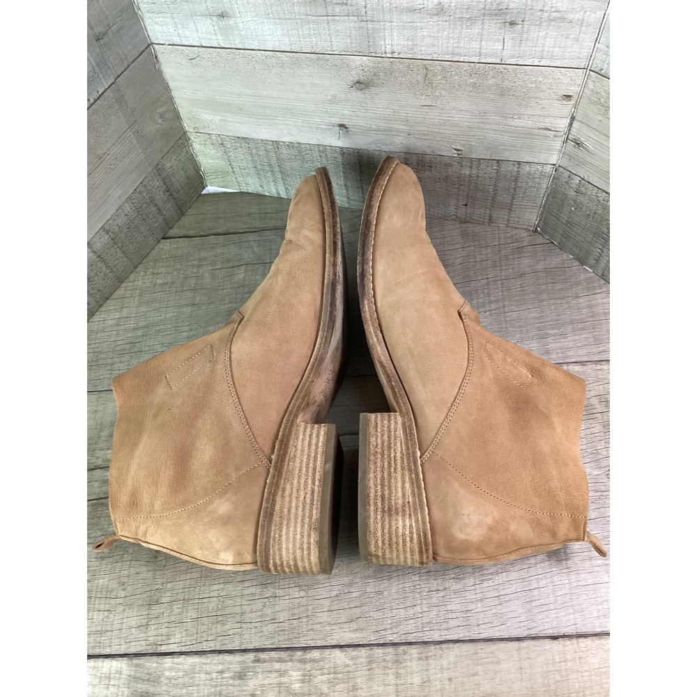 Eileen Fisher Tan Leather Ankle Boots Elastic Gore Slip On Block‎ Heel 9.5 - Picture 6 of 8